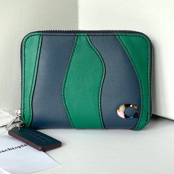 Coach Zip Around Wallet Coachtopia Wavy Stripe Upcrafted Leather CQ865 Green - Picture 5 of 10